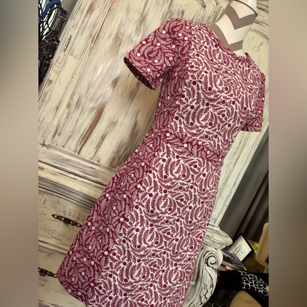 Boden Red and White Printed Midi Dress